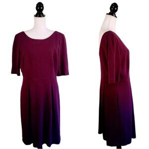 TRINA TURK Cocktail Dress, Eggplant Purple Boat Neck Short Sleeve Pleated, 12